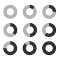 Business Graph diagram chart icon set for design presentation in , doughnut pie chart in mono tone