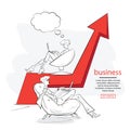 Business graph growth concept vector illustration of professional people working together as team and sitting on arrow Royalty Free Stock Photo