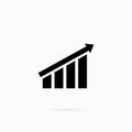 Business graph icon. Success as growth line. Growing bars graphic with rising arrow. Growing graph icon in black. Bar chart. Royalty Free Stock Photo