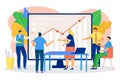 Business graph at meeting, vector illustration, flat man woman character teamwork in office, team people work with chart Royalty Free Stock Photo