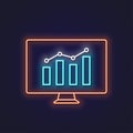Business graph neon sign. Pc monitor with graphic neon banner