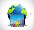 Business graph over a computer and globe. Royalty Free Stock Photo