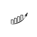Business Graph with rocket going up icon isolated on white background