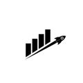 Business Graph with rocket going up icon isolated on white background