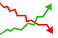 Business Graph Up and Down, Financial Green arrow up and red arrow down, Stock market concept. Vector illustration