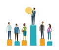 Business graphics, business people stand on column graphs. Idea, motivation, competition concept. Vector illustration