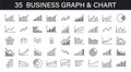 Business graphs and charts icons. Business infographics icons. Statistic and data, charts diagrams, money, down or up arrow, Royalty Free Stock Photo