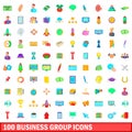 100 business group icons set, cartoon style Royalty Free Stock Photo