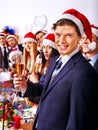 Business group people in santa hat at Xmas party. Royalty Free Stock Photo