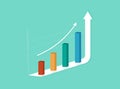 Business growing graph on green background. Business Successful concept. Vector