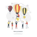 Business growing money concept. Dollars and balloons growing in sky. Vector illustration