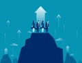 Business growt. Business team standing on mountain peak to success. Concept business vector illustration. Royalty Free Stock Photo