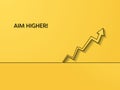 Business growth and ambition vector concept background with rising arrow on yellow background. Symbol for motivation