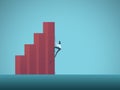 Business growth and ambition vector concept. Businesswoman climbing on top of column chart. Symbol of progress, success