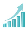 Business growth bar chart with arrow going up.