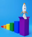 Business growth bars with the colors of the lgtb flag and a rocket taking off symbolizing professional success
