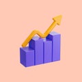 BUSINESS GROWTH CHART UP ICON 3D RENDER CONCEPT FOR INVESTING Royalty Free Stock Photo