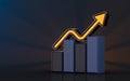 BUSINESS GROWTH CHART UP ICON  ON DARK BACKGROUND 3D RENDER CONCEPT Royalty Free Stock Photo