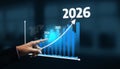 Business growth chart visual with upward trend and future predictions for 2024, 2025, and 2026 represented graphically Royalty Free Stock Photo