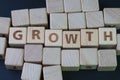 Business growth, company expand to get more revenue concept, cube wooden block with alphabet building the word Growth at the Royalty Free Stock Photo