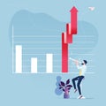 Business growth concept with businessman make upward arrow graph