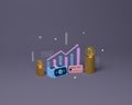 Business growth 3d illustration post template. 3d render of money, earn point concept, loyalty program