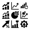 Business growth and data analysis solid glyph icons set Royalty Free Stock Photo