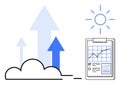 Business Growth Concept with Arrows, Cloud, Clipboard Chart, and Sun Success and Opportunities Royalty Free Stock Photo