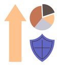 Business Growth, Data Analytics, and Security Concept with Arrow, Pie Chart, and Shield Icons Royalty Free Stock Photo