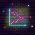 Business growth, graph, multicolor neon icon on dark brick wall Royalty Free Stock Photo