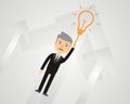 Business Growth and Innovation Concept. Businessman flying on big light bulb. Royalty Free Stock Photo