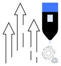Growth Concept with Arrows, Gear Cogwheels, and Marker for Innovation, Progress, and Development Royalty Free Stock Photo