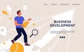 Business growth landing page. Startup development. Progress arrow. Website design template. Run to goal. Success career