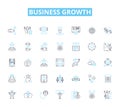 Business growth linear icons set. Expansion, Scalability, Development, Diversification, Innovation, Progress