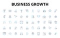 Business growth linear icons set. Expansion, Scalability, Development, Diversification, Innovation, Progress