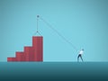 Business growth objective vector concept with businessman pulling graph up on pulley. Symbol of success, achievement