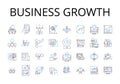 Business growth line icons collection. Career advancement, Company expansion, Economic boom, Profit increase, Population