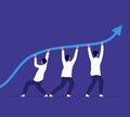 Business growth. People pointing up trend line. Team challenge and corporate achievement. Winning strategy vector Royalty Free Stock Photo