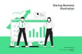 business growth success with arrow up graph on computer screen and people character illustration. startup and investment venture