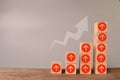 Business growth success process concept. Arrow upward on wooden cubes Royalty Free Stock Photo