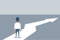 Business growth vector concept with man walking towards upwards arrow. Symbol of success, promotion, career development.
