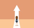 Business growth vector concept with man walking towards upwards arrow.