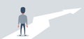 Business growth vector concept with man walking towards upwards arrow. Symbol of success, promotion, career development.