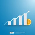 business growup chart bar with arrow direction. Finance growth vision stretching rising up. Return on investment ROI. increase