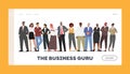 Business Guru Landing Page Template. Diverse Men and Women Wear Formal Clothes Stand in Row. Confident Characters