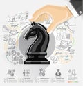 Business hand with chess infographics option.
