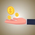 Business hand with dollar coin vector. Royalty Free Stock Photo