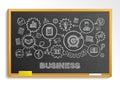 Business hand draw integrated icons set on school blackboard Royalty Free Stock Photo