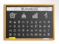Business hand drawing line icons. Vector doodle pictogram set, chalk sketch sign illustration on blackboard