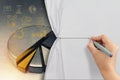Business hand draws rope open wrinkled paper